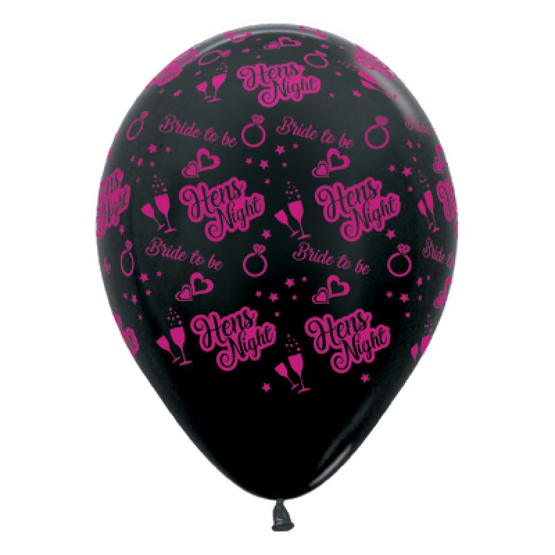 Balloons 30cm AOP Hens Night Black Pk6
