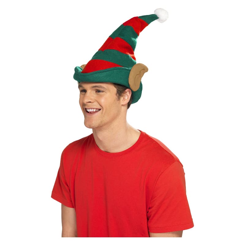 Hat Elf Green and Red Striped with Ears