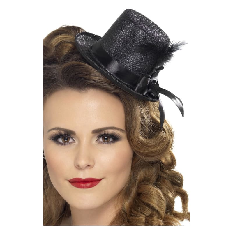 Top Hat Mini Black Mesh with Feather