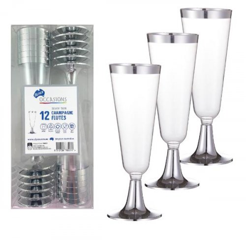 Champagne Flute 145ml Silver Trim Pk12