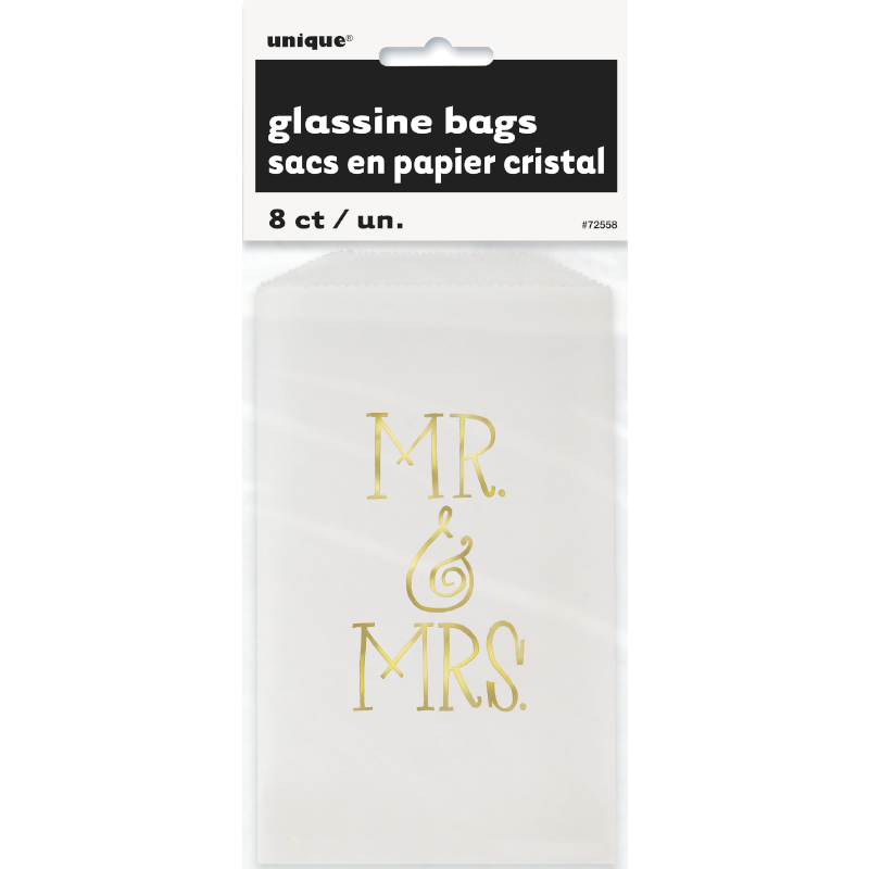 Cake Bags Mr & Mrs Gold Pk8 DNR