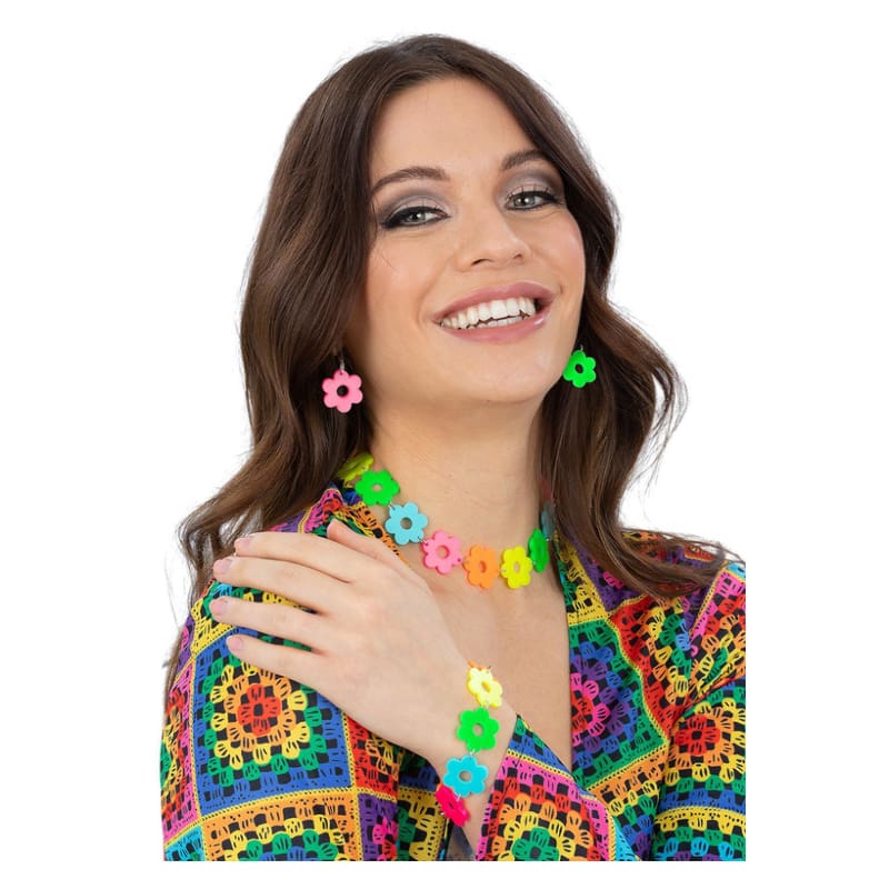 Hippie Jewellery Set Neon Flowers
