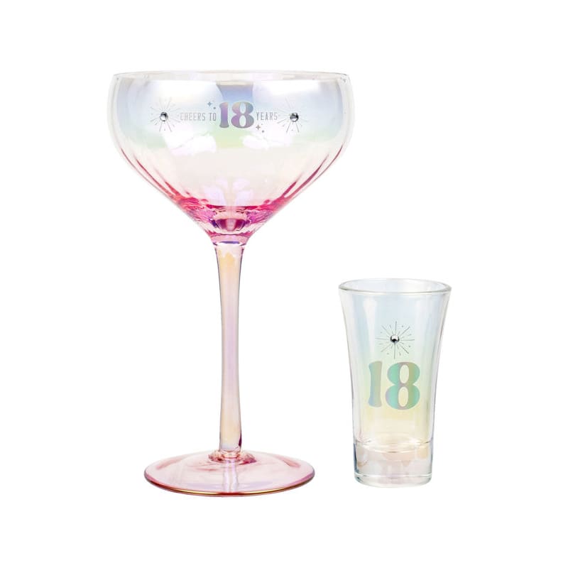 Wine Glass Coupe Shot Set Cheers to 18