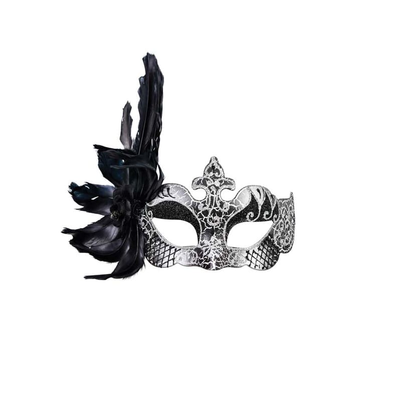 Mask Black Silver with Feather