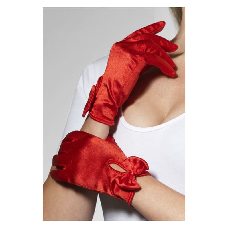 Gloves Short Red with Bow