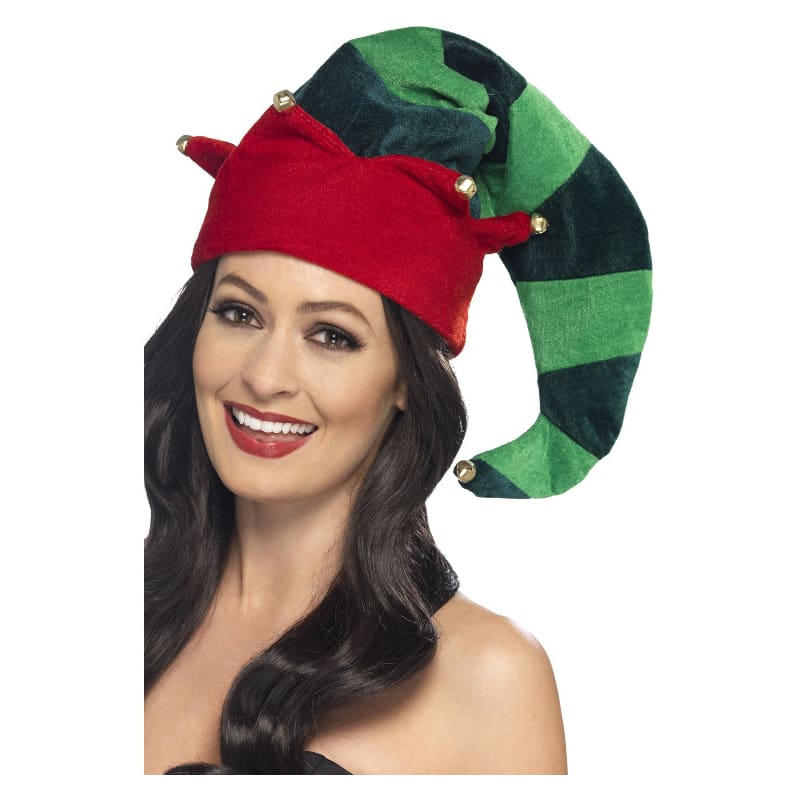 Hat Elf Green Striped with Bells