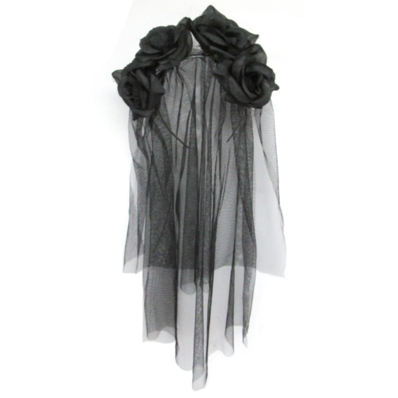 Headband Black Flowers with Veil