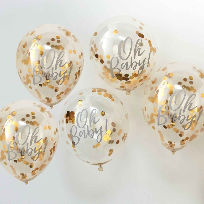 Balloons 30cm Oh Baby Gold Confetti Pk5