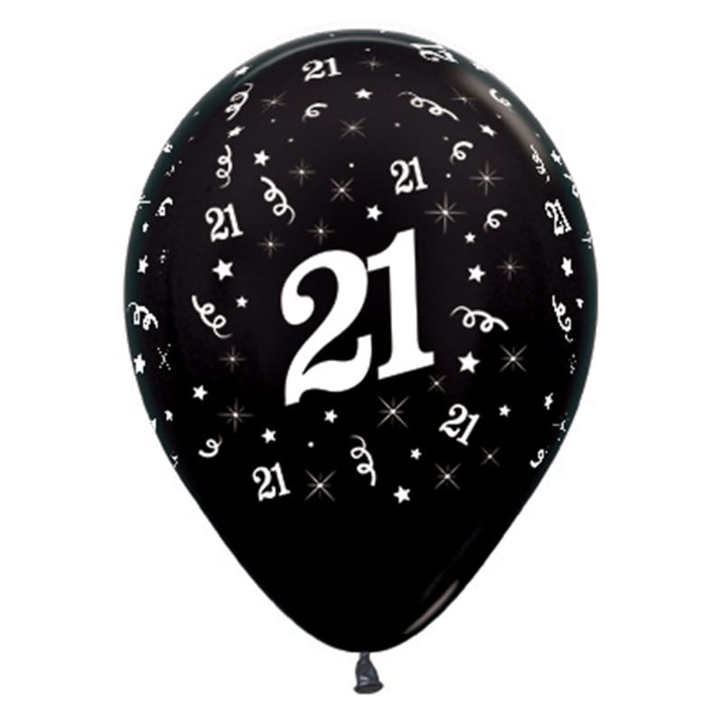 Balloons 30cm AOP 21st Black Pk6