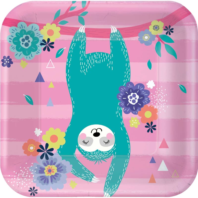 Sloth Plates Square 17cm Pk8