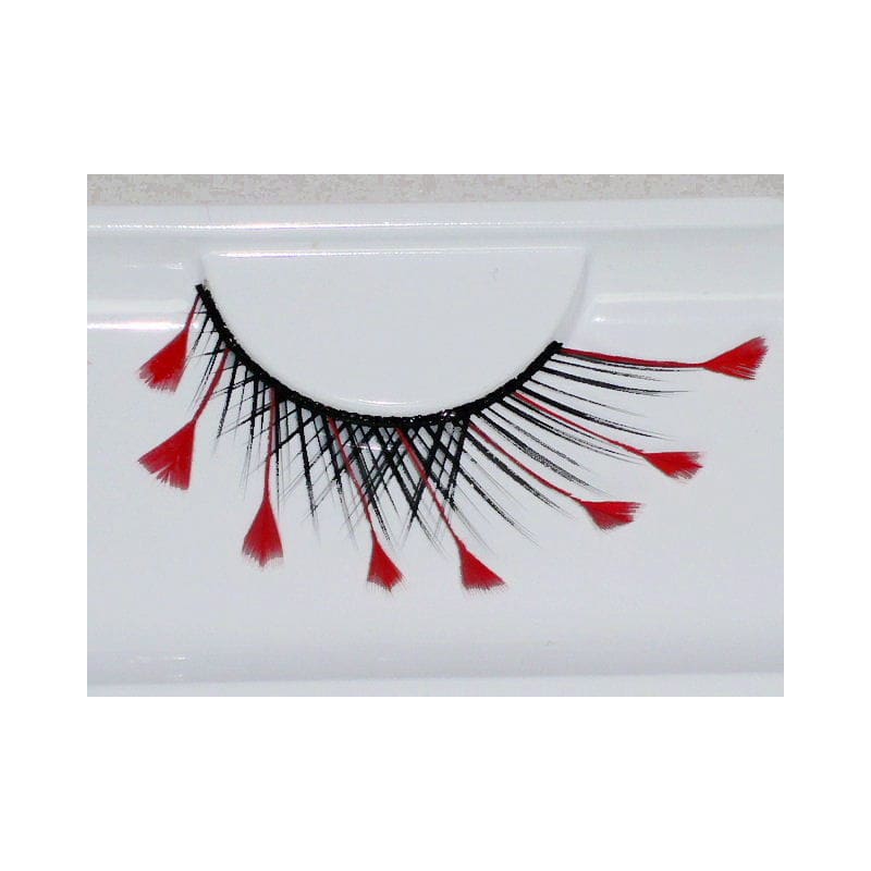 Eyelashes Black with Red Feather Tips