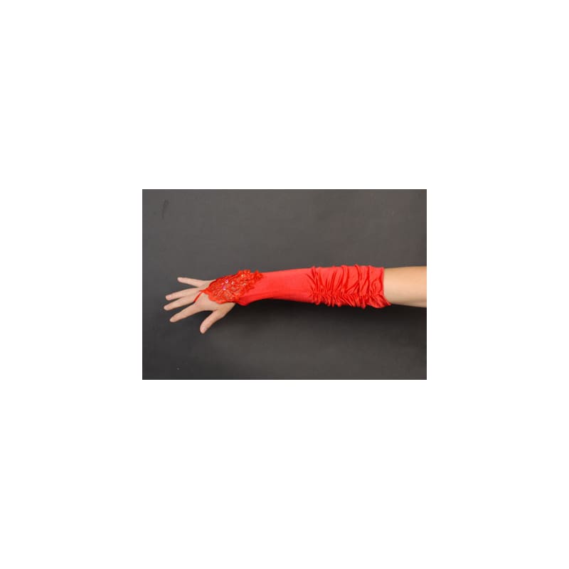 Gloves Fingerless Satin Lace Red Long
