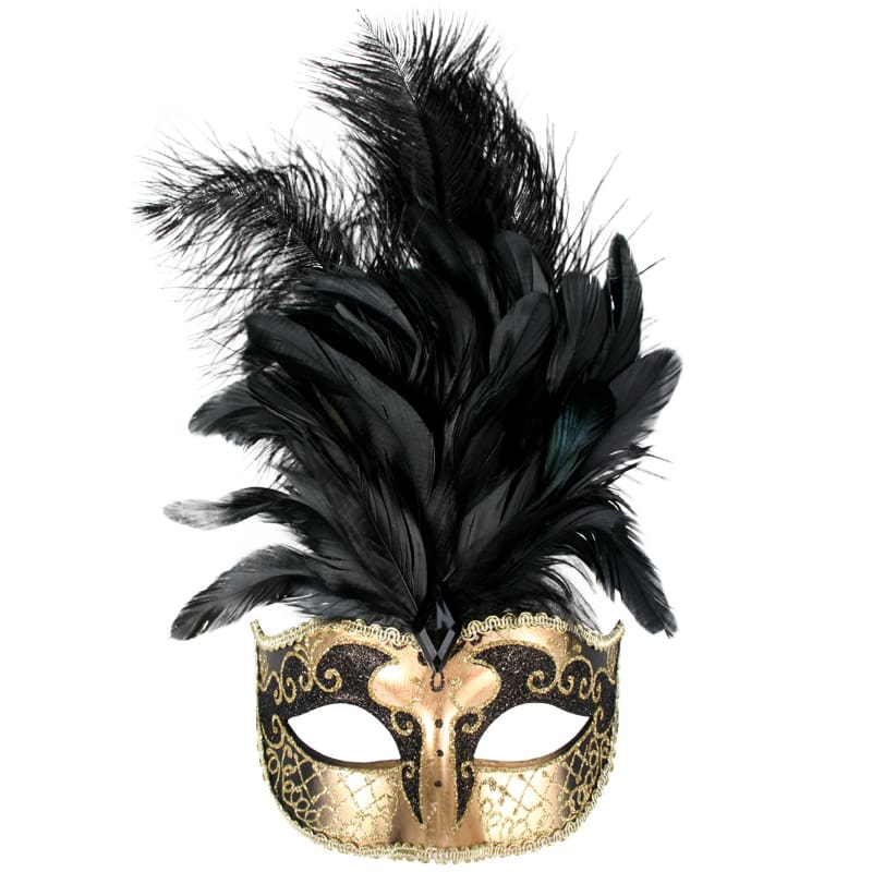 Mask Sienna Black & Gold With Feathers