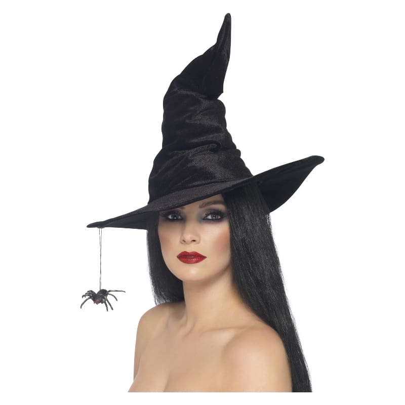 Witch Hat Adult Black Velour With Spider