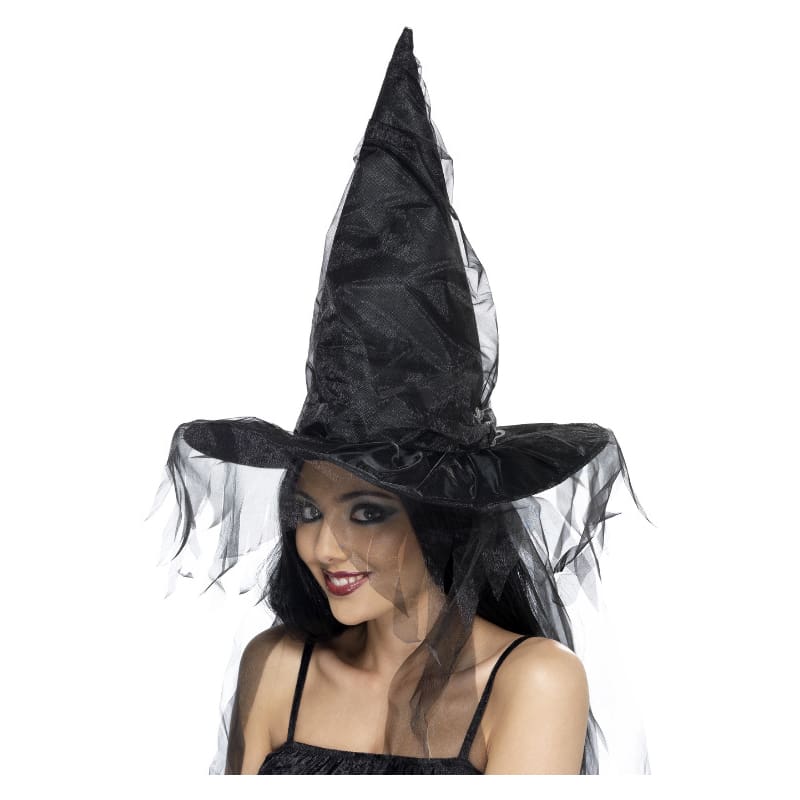 Witch Hat Adult Black with Netting