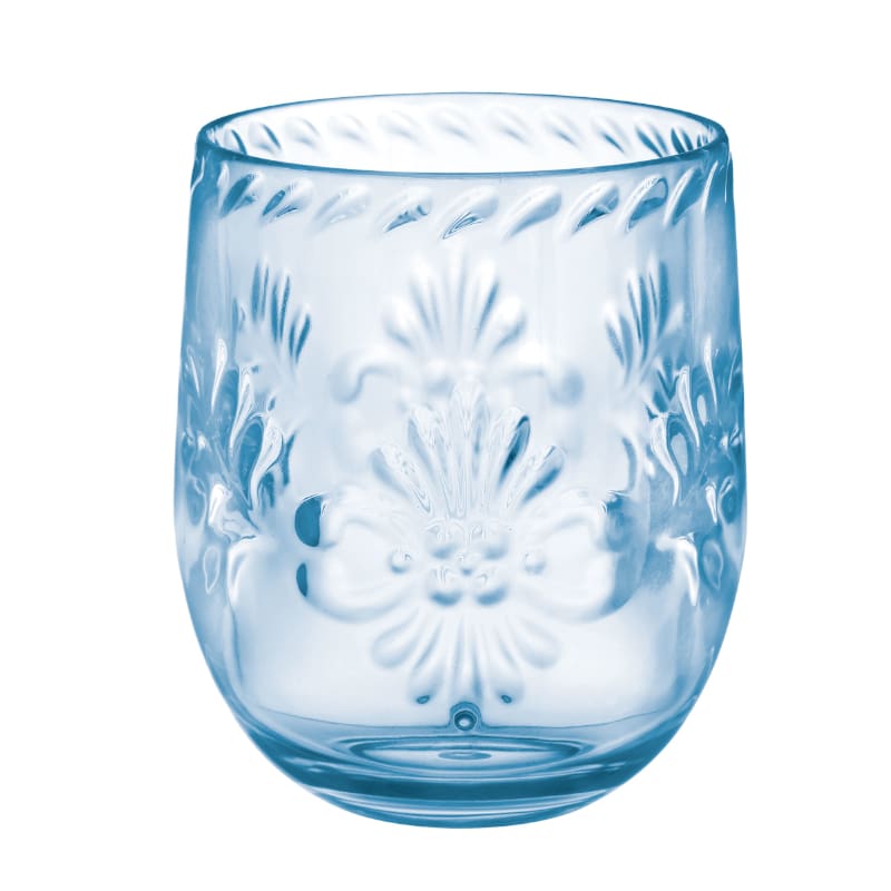 Wine Glass Stemless Boho Floral Blue