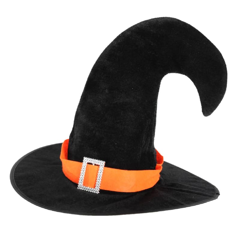 Witch Hat Adult Black Orange Belt Curved