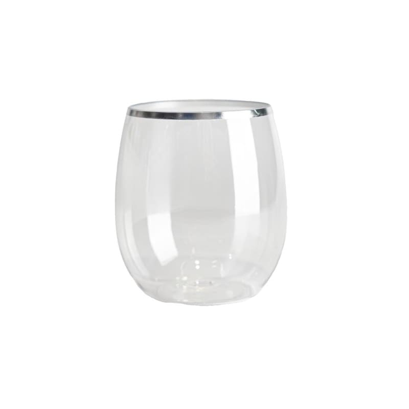 Wine Glass Stemless Plastic Silver Pk6
