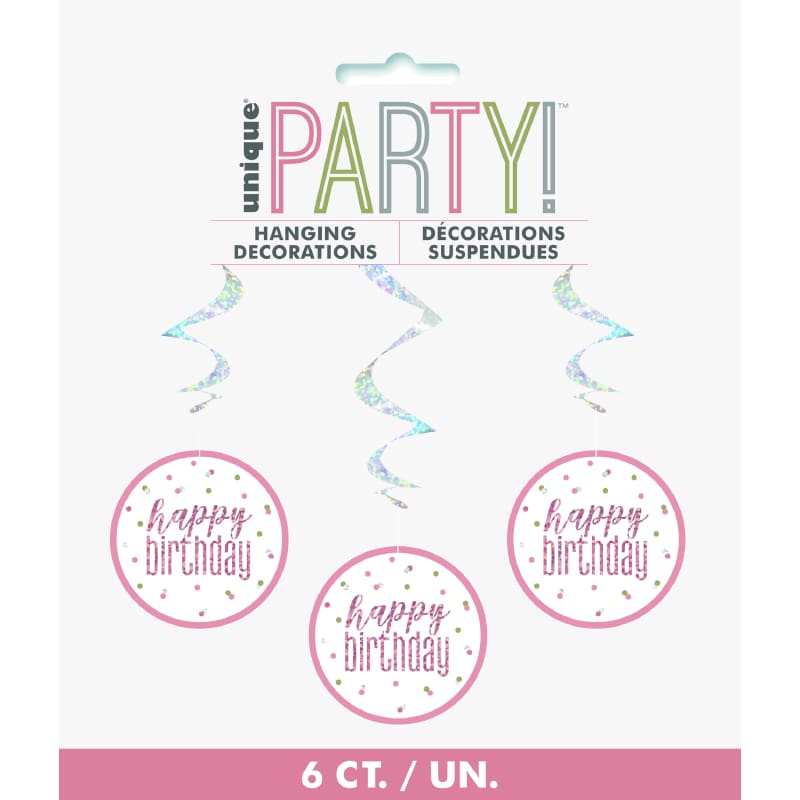 Hanging Swirls Happy Bday Rose Pk6