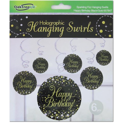 Hanging Swirls Black Gold Bday Pk6
