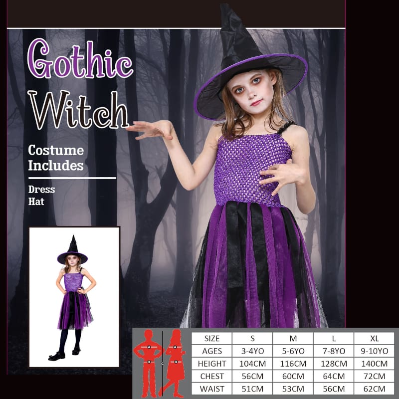 Costume Child Gothic Witch Purple L XL