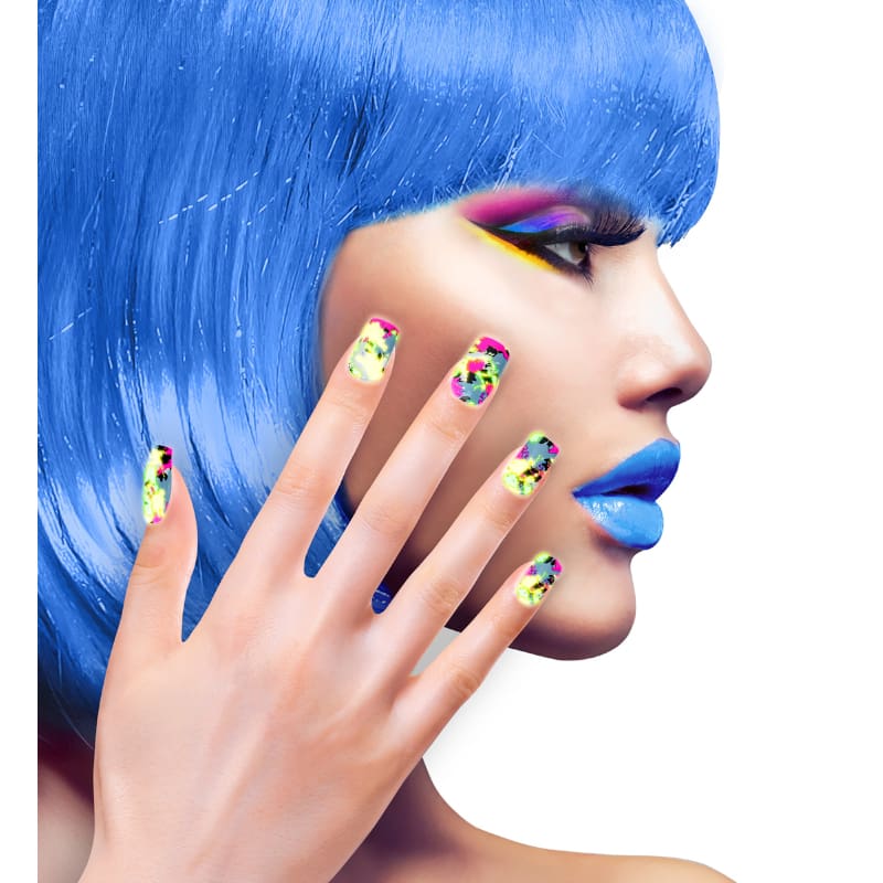 Nails Stick On Neon Patchwork Pk12