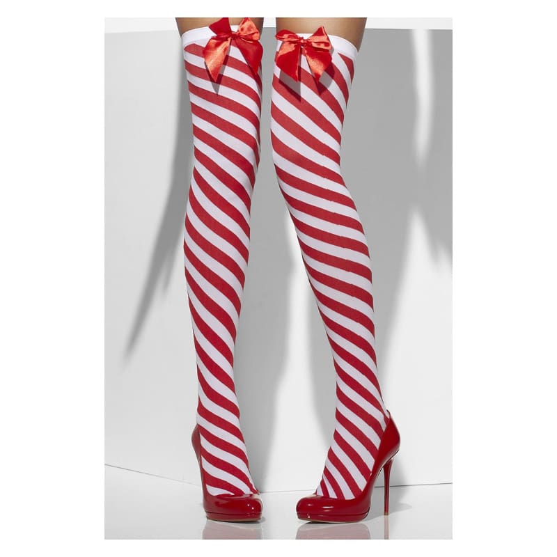 Tights Striped Red and White with Bow OS