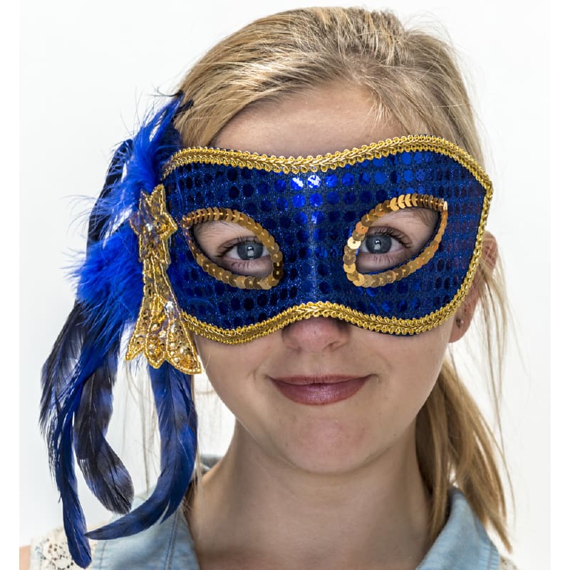 Mask Blue Gold Trim with Feather