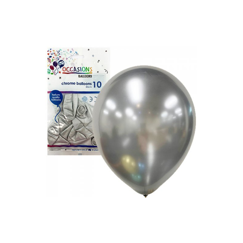 Balloons 30cm Chrome Silver Pk10