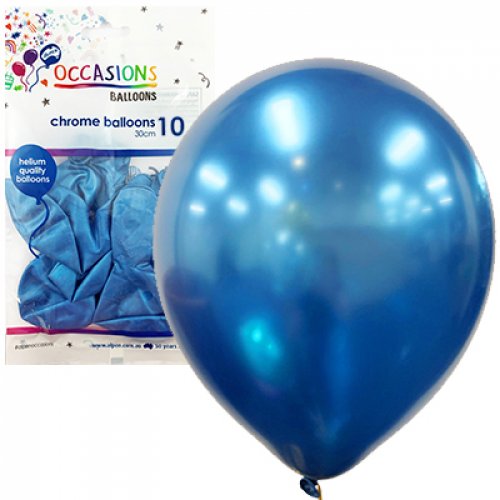 Balloons 30cm Chrome Blue Pk10