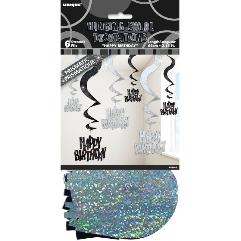 Hanging Swirls Birthday Glitz Black Pk6