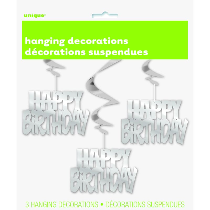 Hanging Swirls Happy Bday Silver Pk3