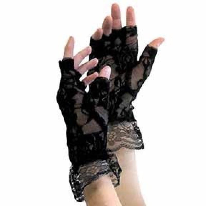 Gloves Fingerless Lace Black Short