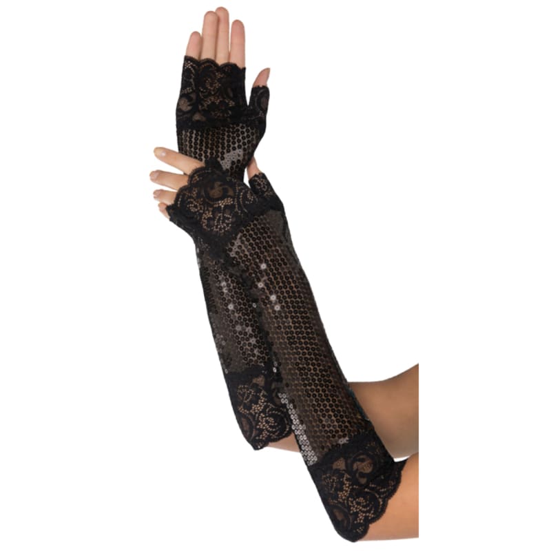 Gloves Fingerless Black Sequin