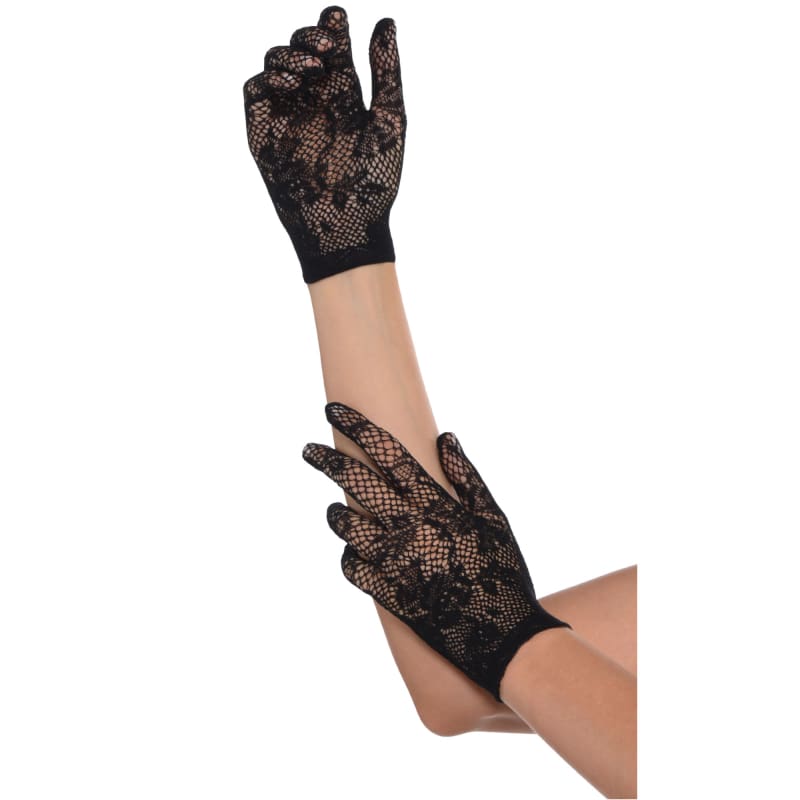 Gloves Short Lace Black Floral