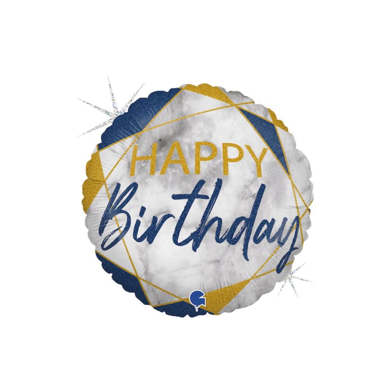 Foil 45cm Happy Birthday Marble Blue