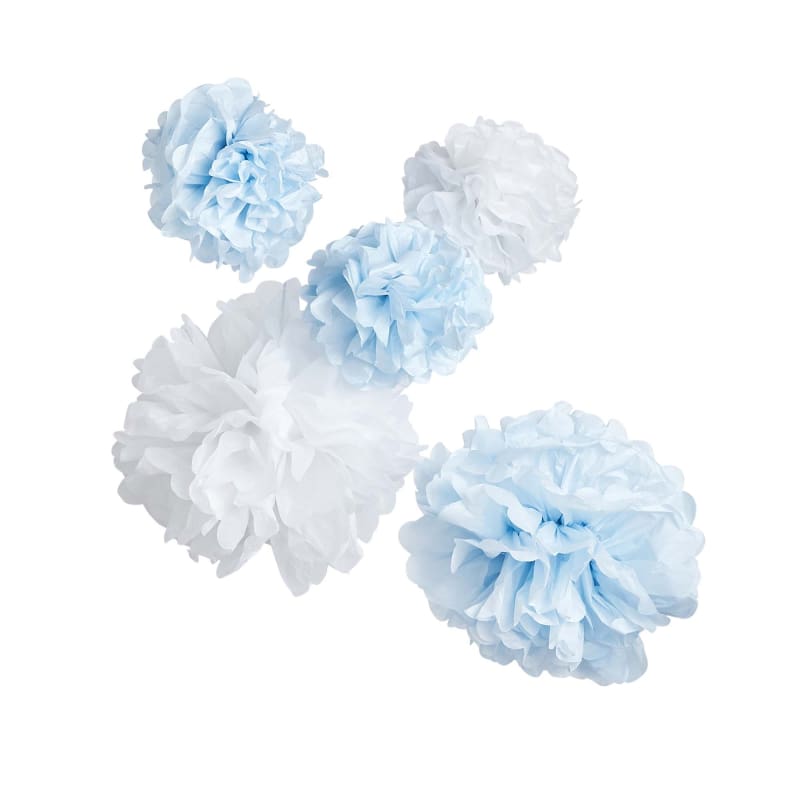 Pom Poms Blue and White Pk5
