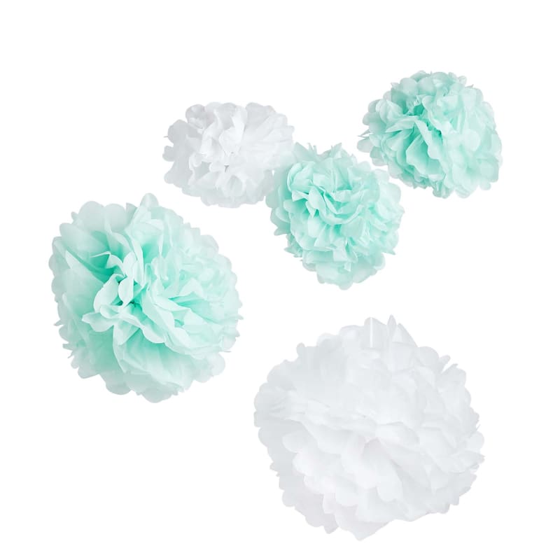 Pom Poms Mint and White Pk5