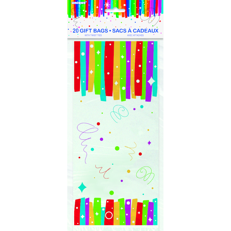 Cello Bags Rainbow Ribbons Pk20