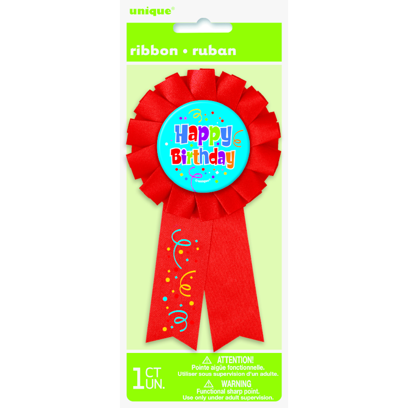 Badge Rosette Happy Birthday Red