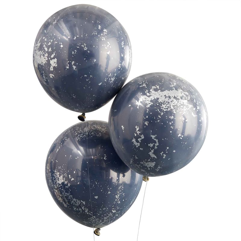 Balloons 45cm Dbl Stuff Navy Silv P3 NLA