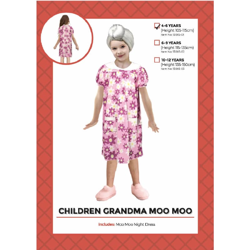 Costume Child Old Lady Dress Flowers 4-6