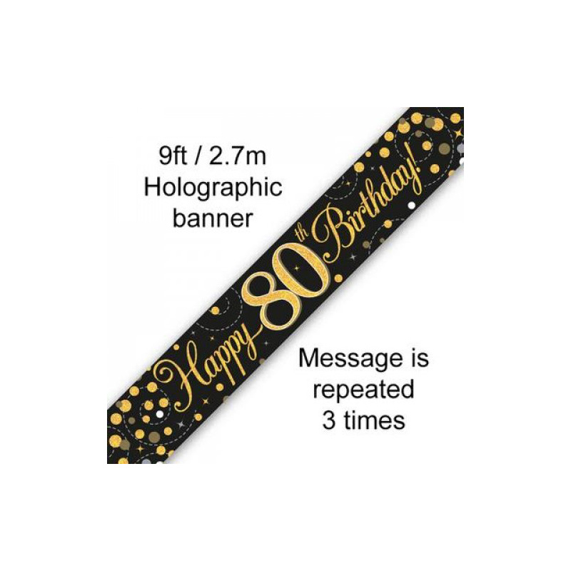 Foil Banner 80th Birthday Black Gold 3m