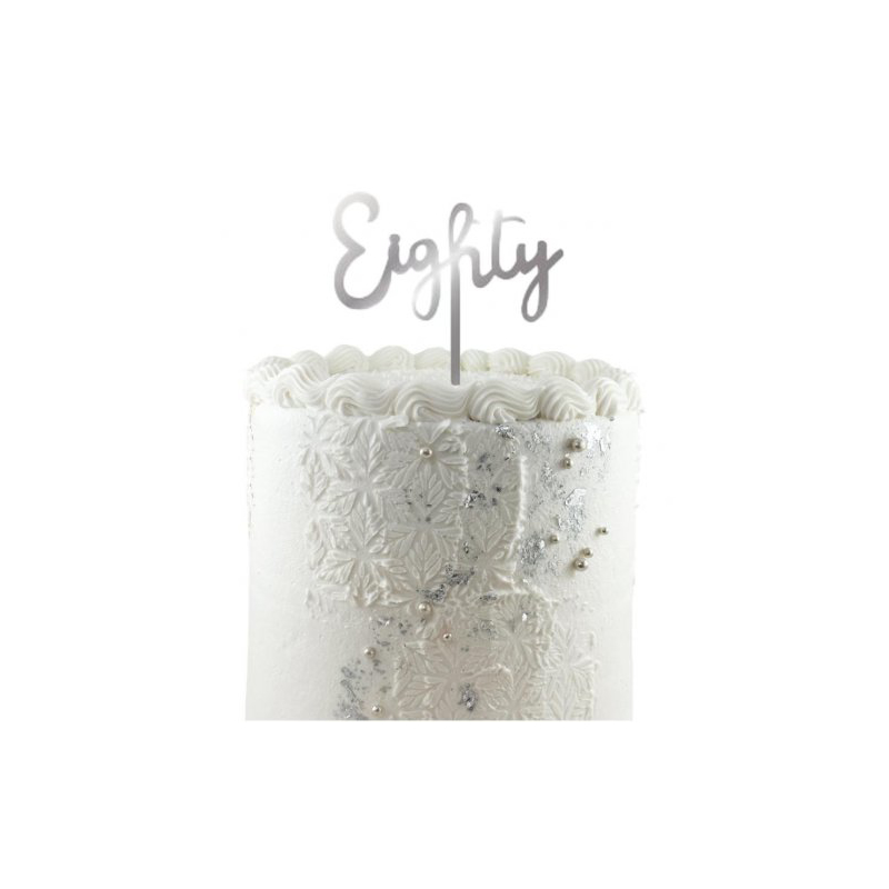 Cake Topper Acrylic Eighty Silver